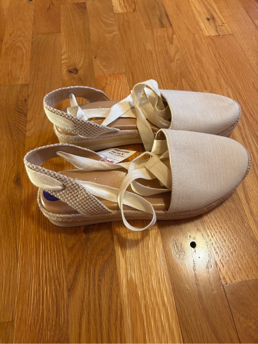 Vince Camuto Cream Espadrille Slingback Flats with Ankle Ties